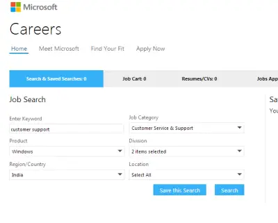 Fig 4 - Using Advanced Searh To Get Job In Microsoft