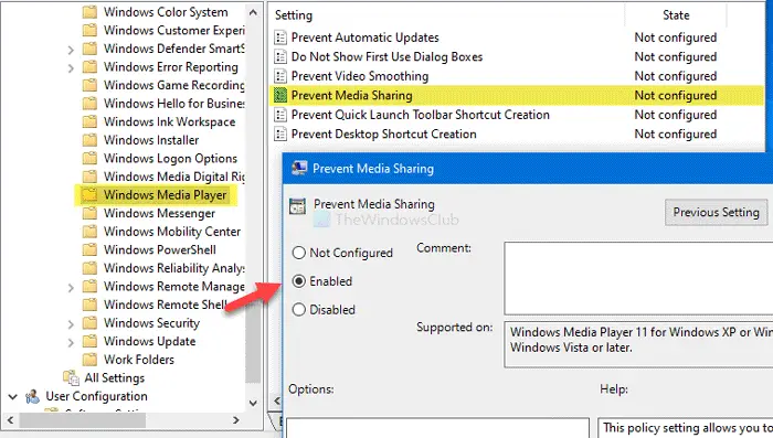 How to prevent users from sharing media via Windows Media Player